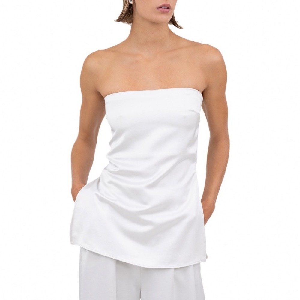 Nonchalant Label Veronica Strapless Top Pearl Silver Satin Longline Size‎ Medium